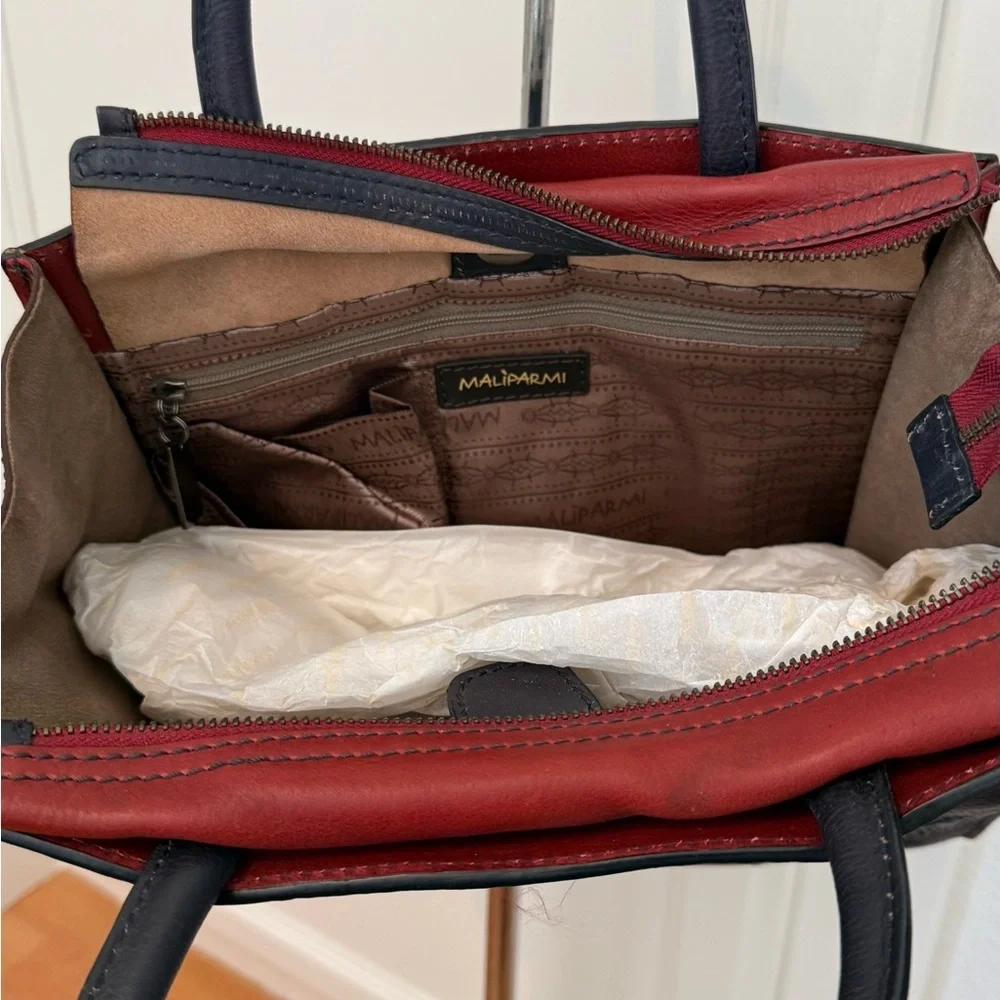 Maliparmi Black and Red Embossed Leather Satchel